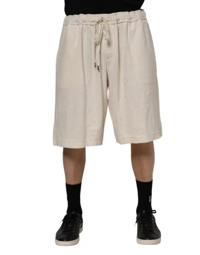 Dolce & Gabbana Ivory Cotton Men Bermuda Sweatshorts Shorts In Neutral