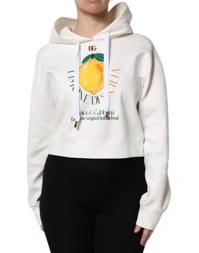 Dolce & Gabbana Ivory Cotton Printed Hooded Pullover Jumper