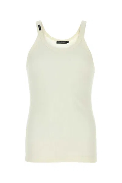 Dolce & Gabbana Ivory Cotton Tank Top In Yellow