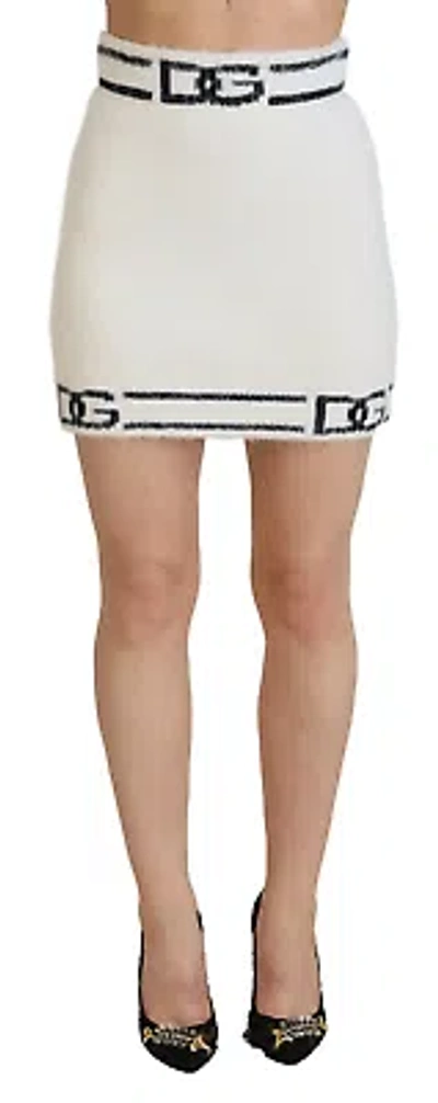 Pre-owned Dolce & Gabbana High Waist Logo Print Mini Skirt In White