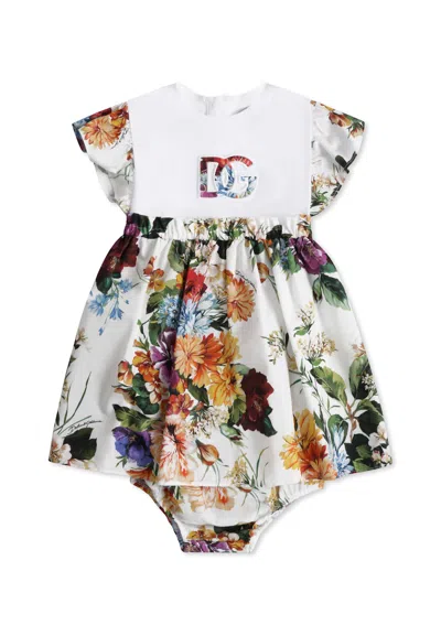 Dolce & Gabbana Ivory Dress For Baby Girl With Logo In White