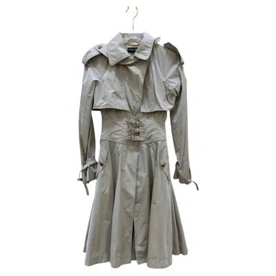 Pre-owned Dolce & Gabbana Ivory Fitted Trench Coat With Cape Overlay, Sz It 40 In White