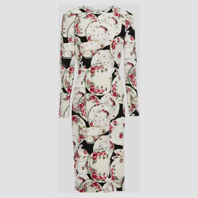 Pre-owned Dolce & Gabbana Ivory Floral Crockery Print Crepe Midi Dress L (it 46) In White