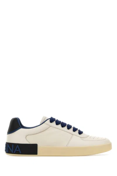 Dolce & Gabbana Ivory Leather Portofino Sneakers In White