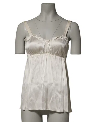 Dolce & Gabbana Ivory Satin Lace Tank Lingerie Top Underwear In Gray