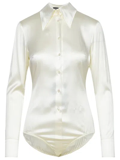 Dolce & Gabbana Ivory Silk Blend Shirt In White