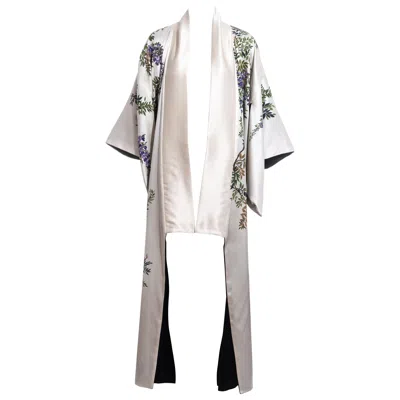 Pre-owned Dolce & Gabbana Ivory Silk Hand-painted Kimono Dress Coat, Fw 1998 In White