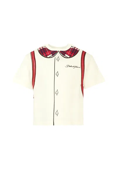 DOLCE & GABBANA IVORY T-SHIRT FOR GIRL WITH LOGO