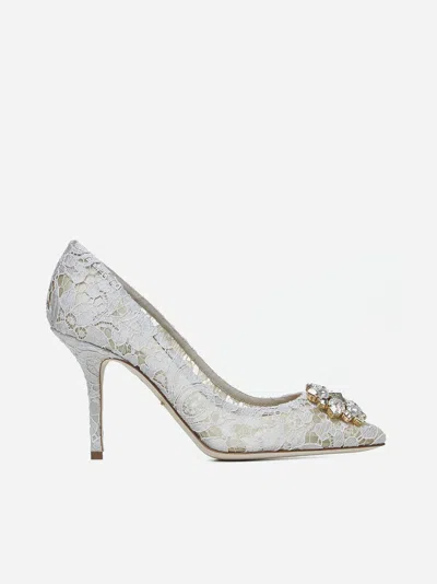 Dolce & Gabbana Rainbow Lace Décolleté With Broche In White