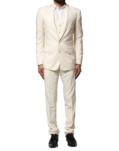 Pre-owned Dolce & Gabbana Ivory Wool 3 Piece Single Breasted Men's Suit () In White