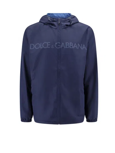 Dolce & Gabbana Nylon Reversible Jacket With Frontal Logo In Blue