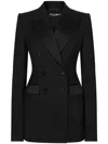 Dolce & Gabbana Double-breasted Wool Blend Blazer With Satin Detailing In Black