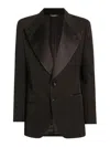 Dolce & Gabbana Satin Lapel Blazer Structured Shoulders Straight Hem In Black