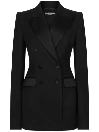 Dolce & Gabbana Double Breast Wool Blend Blazer In Black