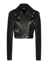 Dolce & Gabbana Cropped Leather Biker Jacket In Black
