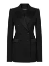 Dolce & Gabbana Double-breasted Wool Blend Blazer With Satin Detailing In Black