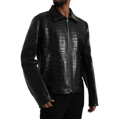 Pre-owned Dolce & Gabbana Jacket Black Exotic Leather Full Zip It56 / Us46 / Xl 78000usd
