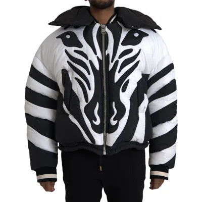 Pre-owned Dolce & Gabbana Jacket Black White Stripes Hooded Puffer It52/us42/xl 3750usd
