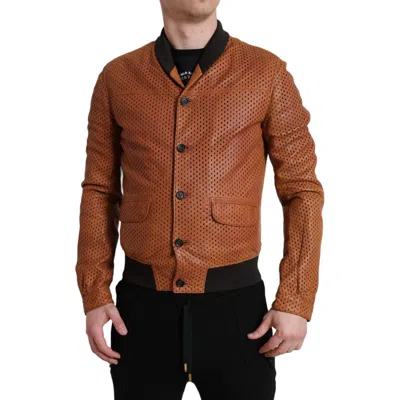 Pre-owned Dolce & Gabbana Jacket Brown Lambskin Leather Perforated It48/us38/m 3800usd