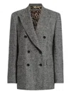Dolce & Gabbana Double-breasted Herringbone Jacket With Animal Print Lining Clothing In Gray