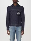 Dolce & Gabbana Dark Blue Jacket With Classic Collar And Contrasting Stitching In Blue