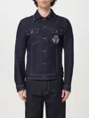 Dolce & Gabbana Dark Blue Jacket With Classic Collar And Contrasting Stitching In Denim