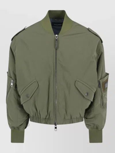 Dolce & Gabbana Jacket Epaulettes Ribbed Cuffs Hem Side Pockets In Green