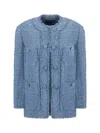 Dolce & Gabbana Light Blue Single-breasted Jacket With Logo Detail On Buttons In Cotton Blend Woman In Glicine Viola Chiaro