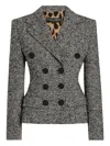 Dolce & Gabbana Double-breasted Wool Blend Jacket With Dotted Print In Gray
