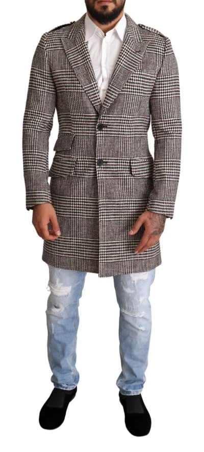 Pre-owned Dolce & Gabbana Jacket Gray Check Plaid Long Trench Coat It48/ Us38/ M Rrp $2400