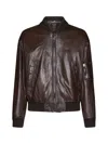 Dolce & Gabbana Lambskin Zip-up Bomber Jacket In Marrone Scuro