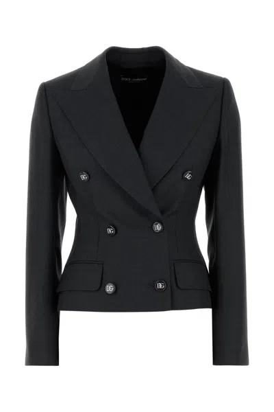 Dolce & Gabbana Women Dolce Double-breasted Jacket With Dg Logo Buttons In Black