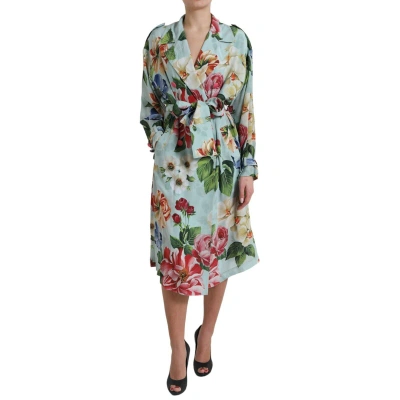 Pre-owned Dolce & Gabbana Jacket Multicolor Floral Silk Trench Coat It38/us4/xs 3380usd