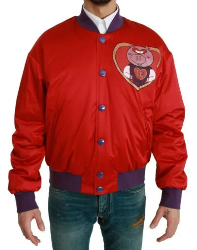 Pre-owned Dolce & Gabbana Jacket Red Year Of The Pig Bomber It48 / Us38 / M Rrp $1600