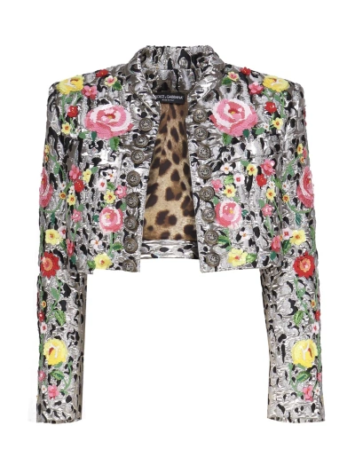 Dolce & Gabbana Jacket With Animal Print And Flowers In Multicolor