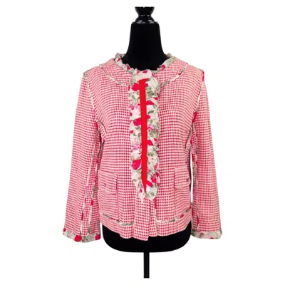 Pre-owned Dolce & Gabbana Jacket With Red White Houndstooth And Floral Details