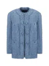Dolce & Gabbana Light Blue Single-breasted Jacket With Logo Detail On Buttons In Cotton Blend Woman