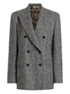 Dolce & Gabbana Double-breasted Herringbone Jacket With Animal Print Lining Clothing In Gray
