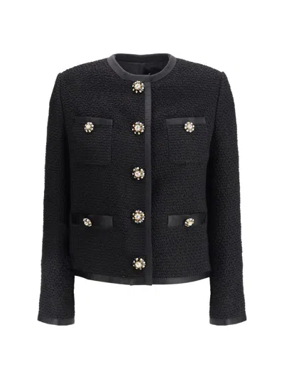 DOLCE & GABBANA BLACK CROP JACKET WITH FRONT POCKETS IN VIRGIN WOOL BLEND WOMAN
