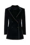 Dolce & Gabbana Velvet Blazer With Button Detailing And Longline Silhouette In Black