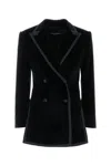 Dolce & Gabbana Velvet Blazer With Button Detailing And Longline Silhouette In Black