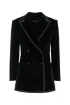 Dolce & Gabbana Velvet Blazer With Button Detailing And Longline Silhouette In Black