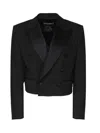 Dolce & Gabbana Virgin Wool-blend Cropped Blazer In Black
