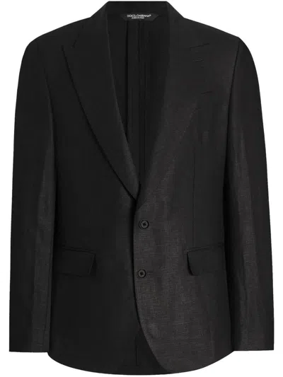 Dolce & Gabbana Single-breasted Linen Blazer In Black