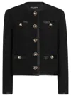 Dolce & Gabbana Tweed Boucle Crewneck Jacket In Black