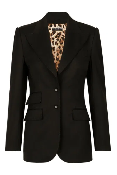 Dolce & Gabbana Black Single-breasted Blazer With Animalier Lining In Nero