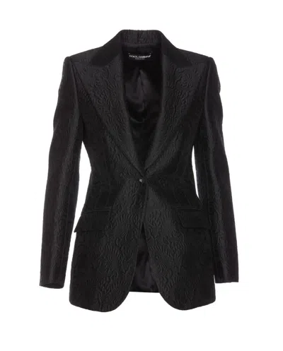 Dolce & Gabbana Floral Turlington Single-breasted Jacket In Black