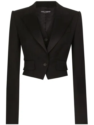 Dolce & Gabbana Wool Gabardine Short Jacket In Black