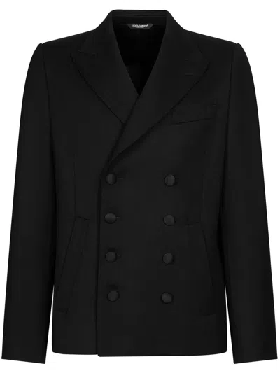 Dolce & Gabbana Stretch Wool Double Breast Blazer In Black