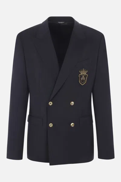 Dolce & Gabbana Dark Blue Crown Bee Double Breasted Blazer
